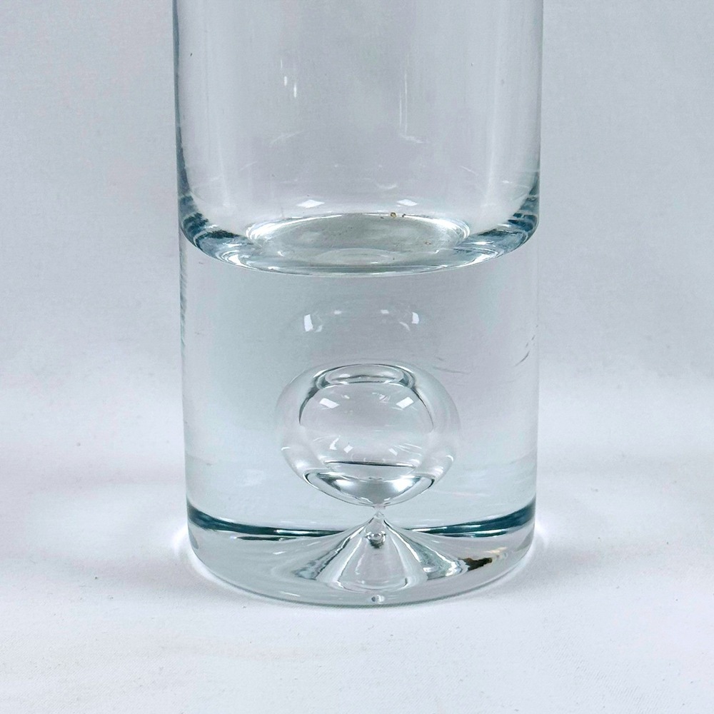 MCM Minimalist Clear Art Glass Bud Vase Controlled Bubble Weighted Base Vintage